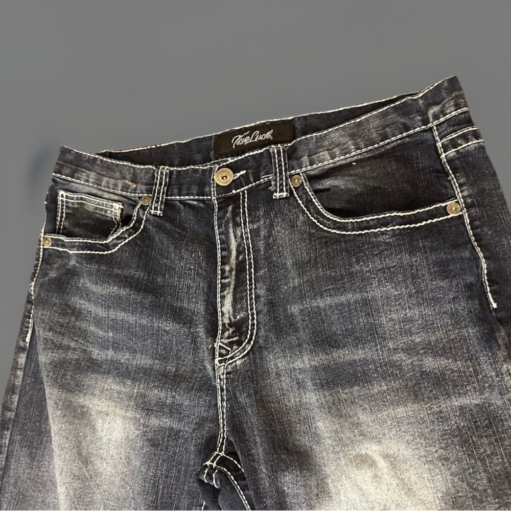 True Luck Men’s Jeans 34x32 Dark Wash Straight Leg Contrast Stitching